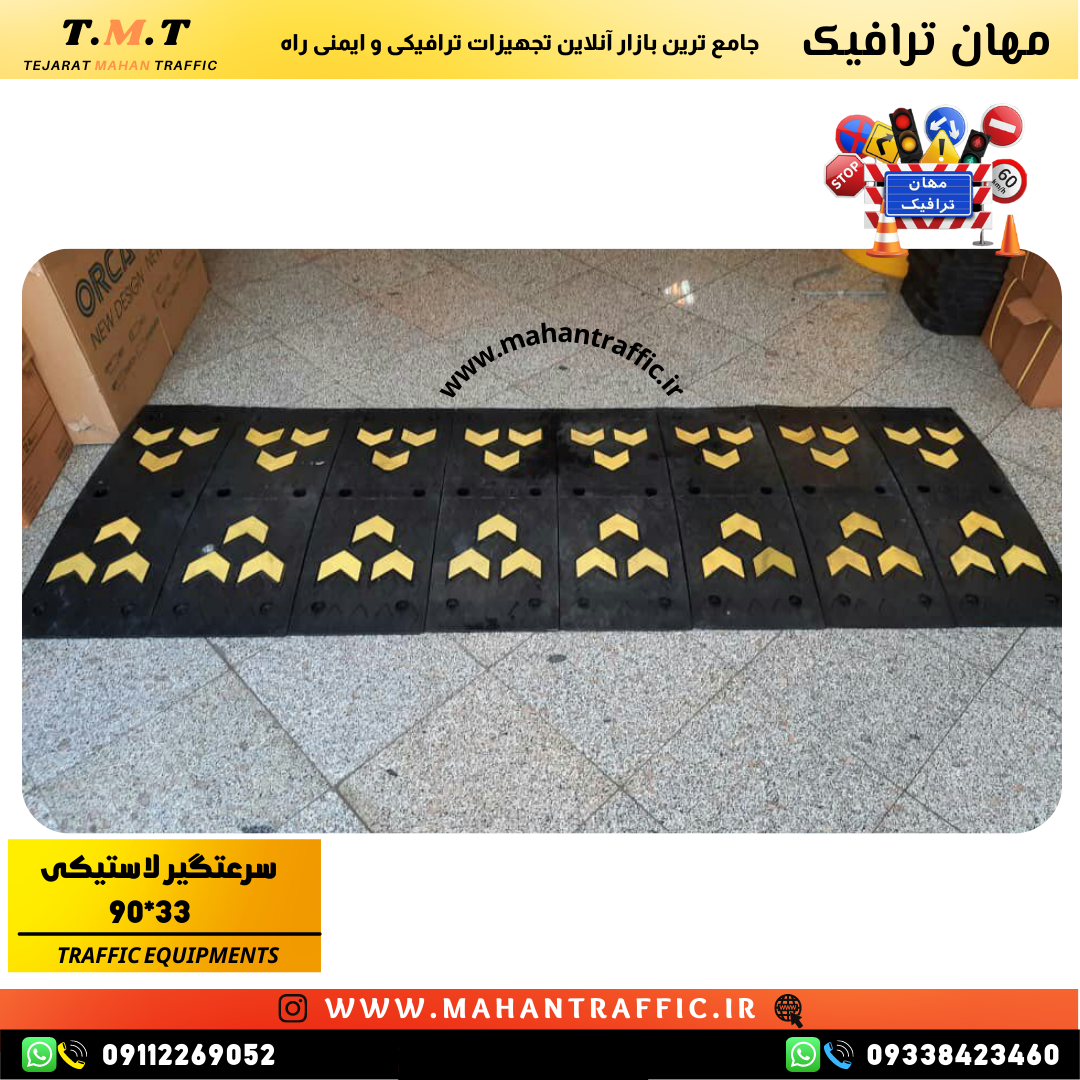 سرعتگیر لاستیکی 90×33 نصبشده در مسیر پرتردد شهری